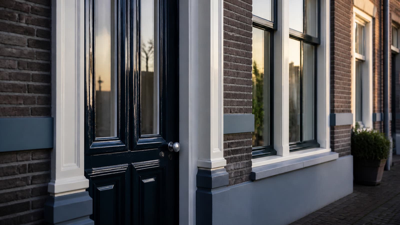 Goed onderhouden gevel met fris geschilderde kozijnen en voordeur